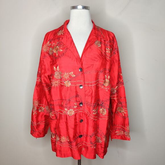 Chico's Design Silk Floral Embroidered Shirt Button Up - Picture 1 of 11